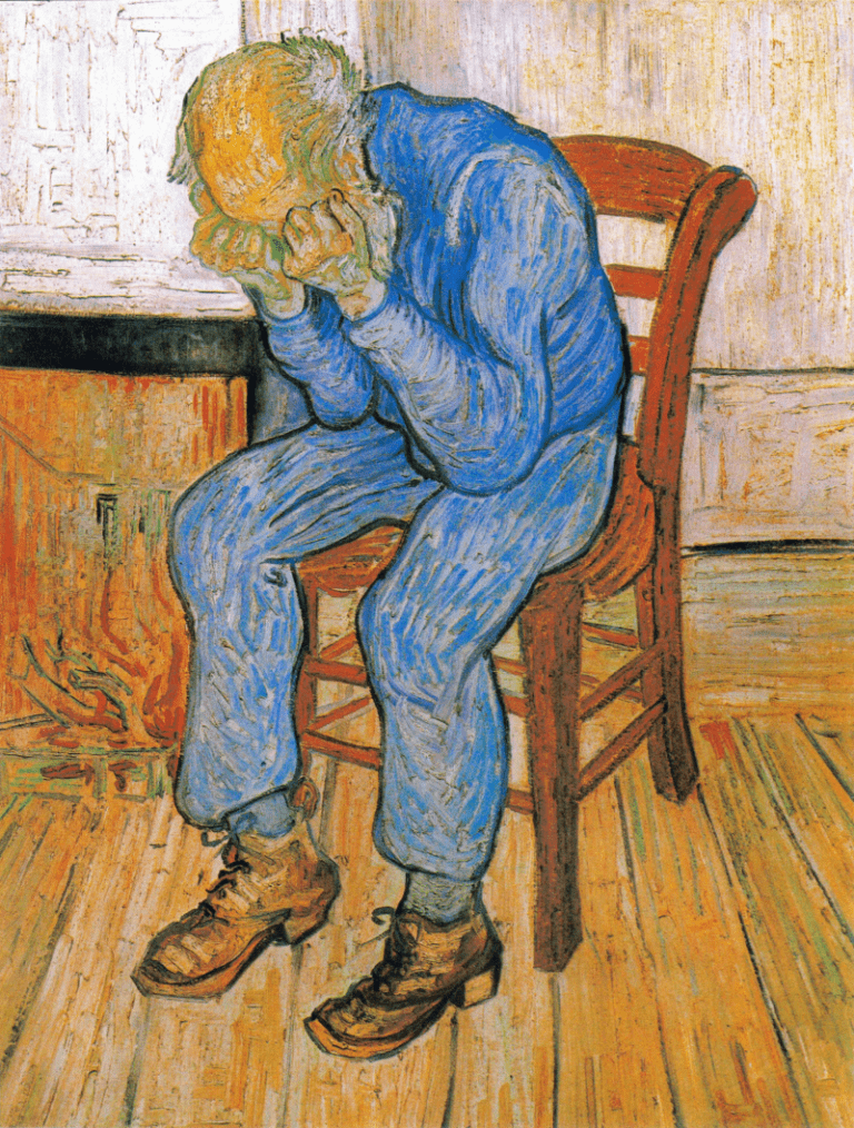 Cuadro anciano en pena Vincent Van Gogh hombre anciano sentado en una silla llorando